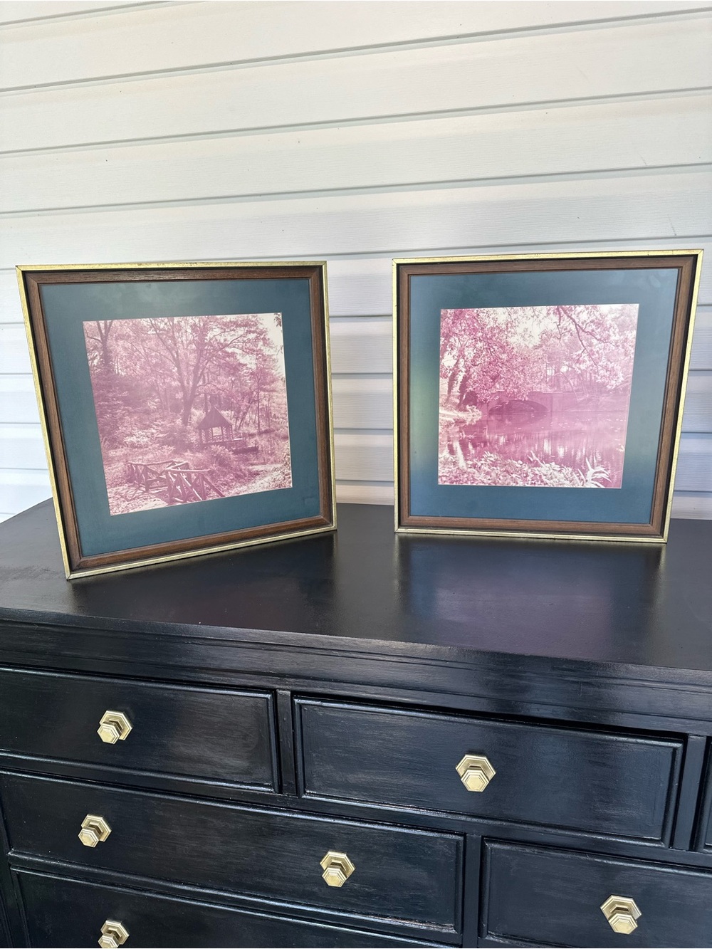 Pair of Vintage Framed Pink Landscape Prints